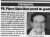 &quot;PS: Pierre Alain Muet prend du grade&quot; - rubrique &quot;confidentiel&quot; du Progrès